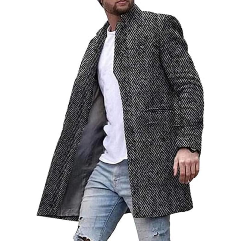 Manteau homme col montant – Veste à motif chevrons élégante et chaude