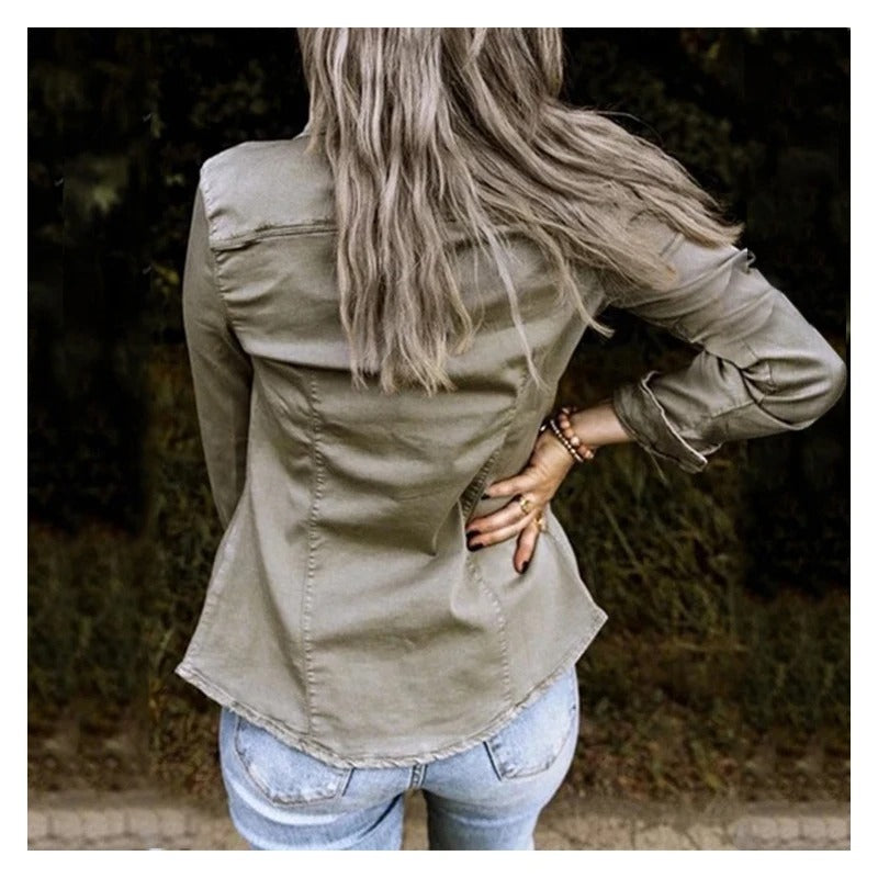 Veste en denim femme – Veste classique en jean coupe ajustée et tendance