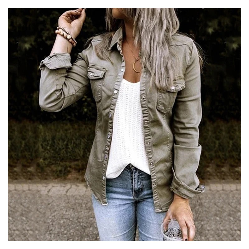 Veste en denim femme – Veste classique en jean coupe ajustée et tendance