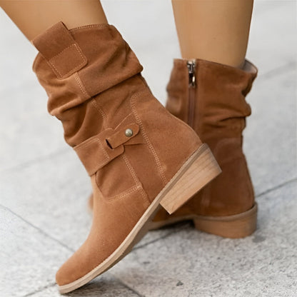 Bottes à la mode femme – Bottes en cuir tendance avec talons pour sorties