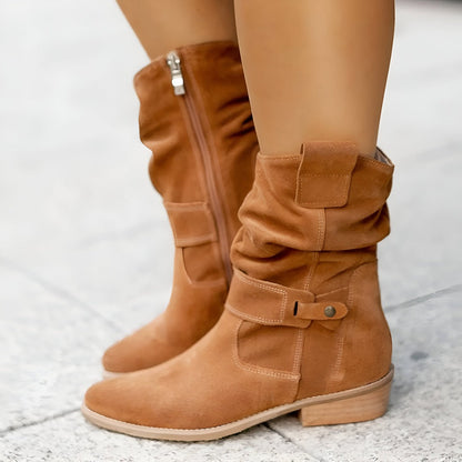 Bottes à la mode femme – Bottes en cuir tendance avec talons pour sorties