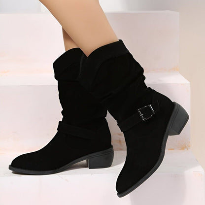 Bottes à la mode femme – Bottes en cuir tendance avec talons pour sorties