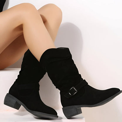 Bottes à la mode femme – Bottes en cuir tendance avec talons pour sorties