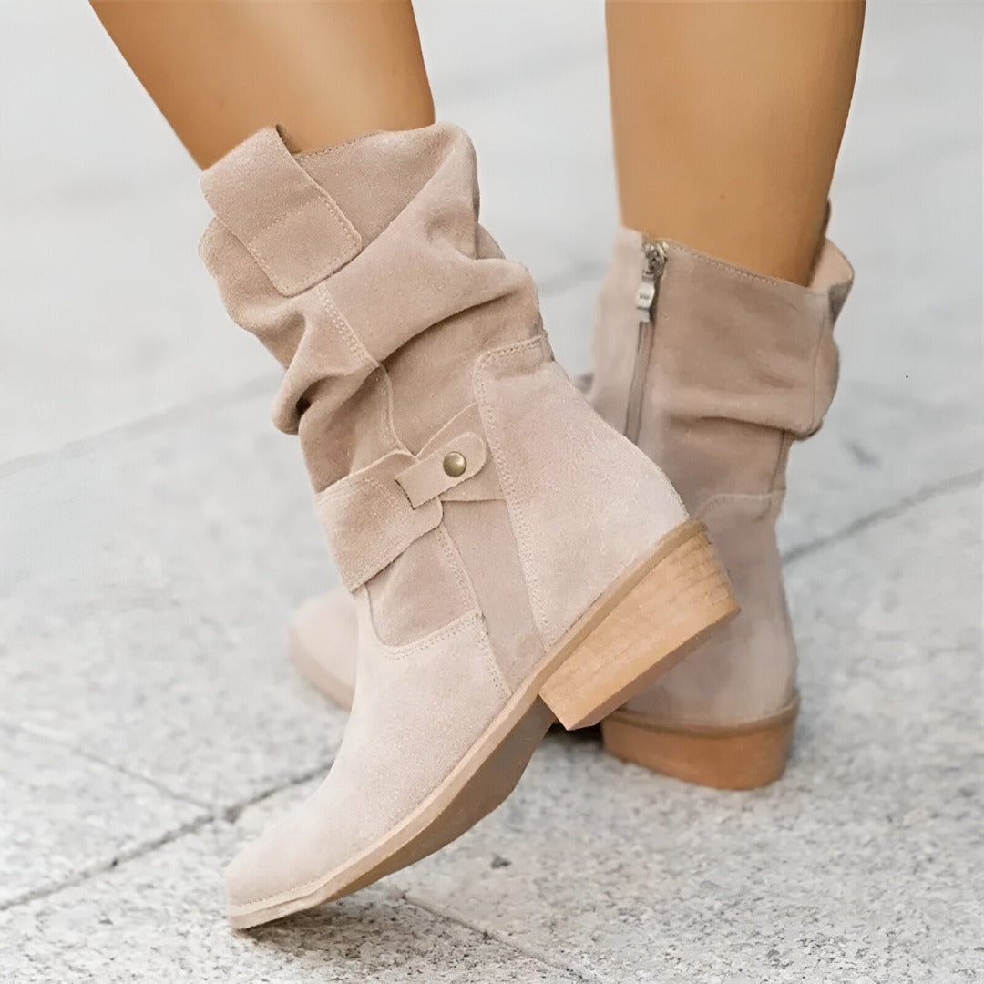 Bottes à la mode femme – Bottes en cuir tendance avec talons pour sorties