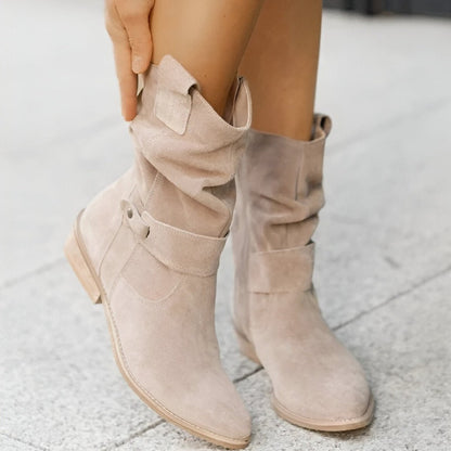 Bottes à la mode femme – Bottes en cuir tendance avec talons pour sorties