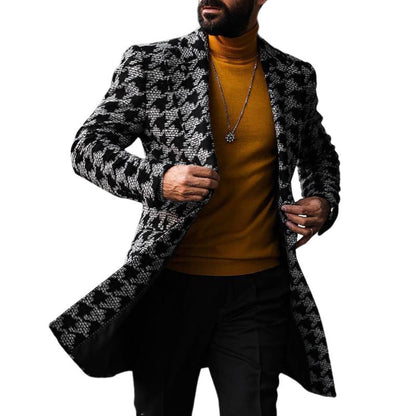 Manteau homme col revers – Veste élégante motif pied-de-coq pour hiver