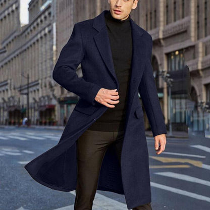 Manteau homme genou – Veste élégante à col revers pour hiver et mi-saison