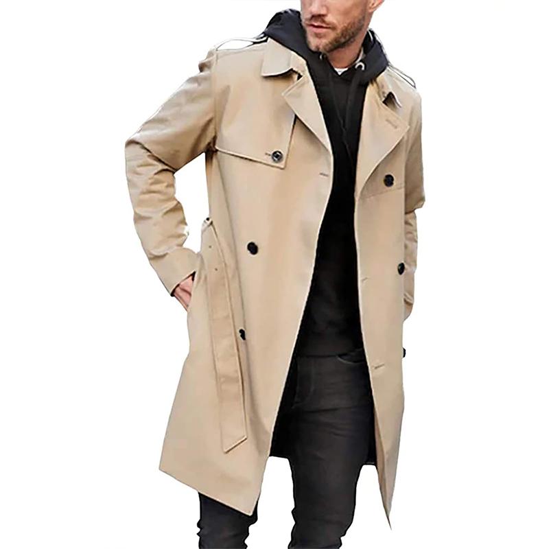 Trench-coat homme – Trench élégant à col revers avec ceinture pour automne