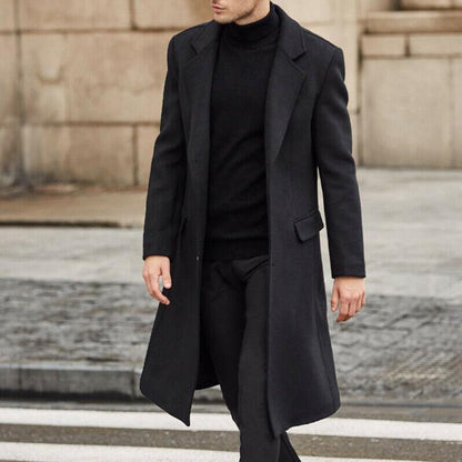 Manteau homme genou – Veste élégante à col revers pour hiver et mi-saison