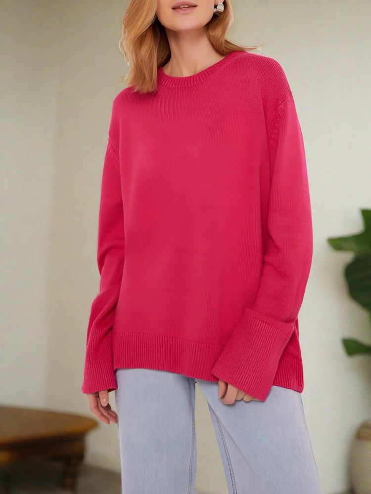 Pull en tricot femme – Pull doux en laine à col rond et coupe décontractée