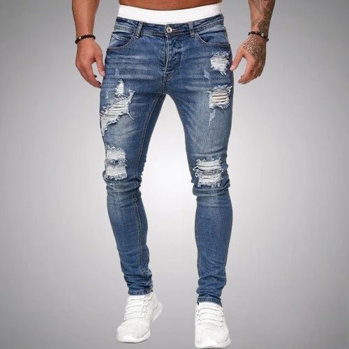 Jeans déchirés homme – Pantalon slim tendance en denim usé et confortable