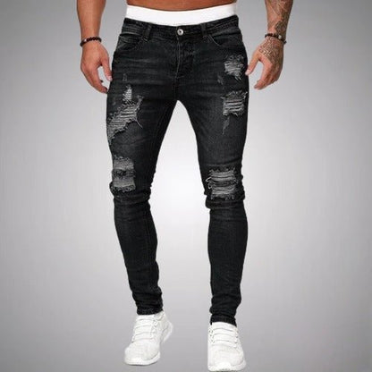 Jeans déchirés homme – Pantalon slim tendance en denim usé et confortable