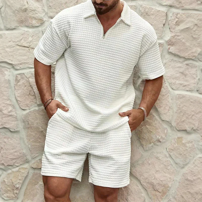 Chemise homme à manches courtes – Chemise avec fermeture éclair et shorts taille élastique