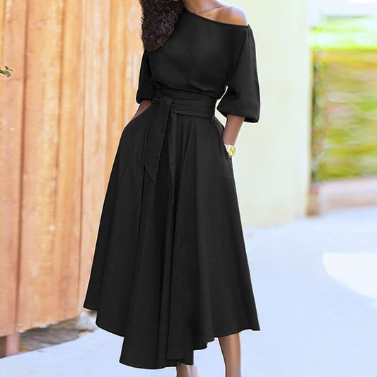 Robe élégante femme – Robe avec ceinture chic et fluide pour soirée ou cérémonie