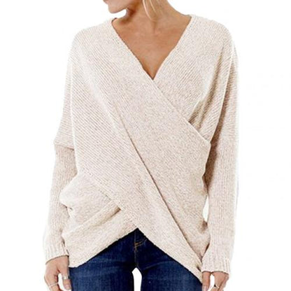 Pull femme croisé – Pull élégant à manches longues en tricot doux et confortable