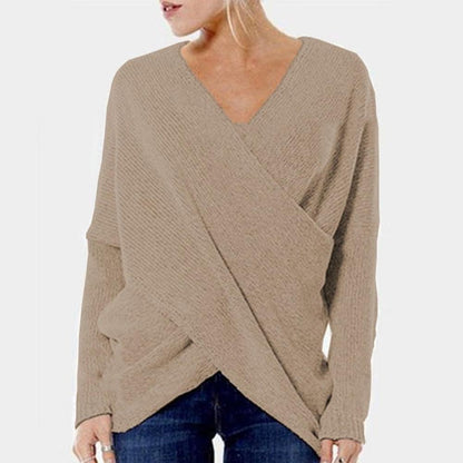 Pull femme croisé – Pull élégant à manches longues en tricot doux et confortable