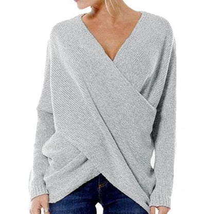 Pull femme croisé – Pull élégant à manches longues en tricot doux et confortable