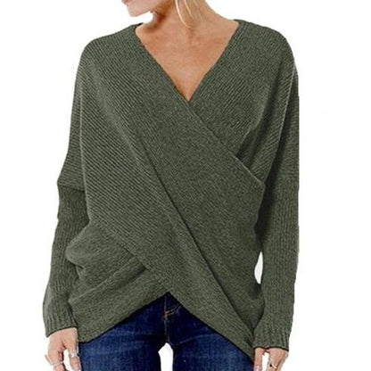 Pull femme croisé – Pull élégant à manches longues en tricot doux et confortable